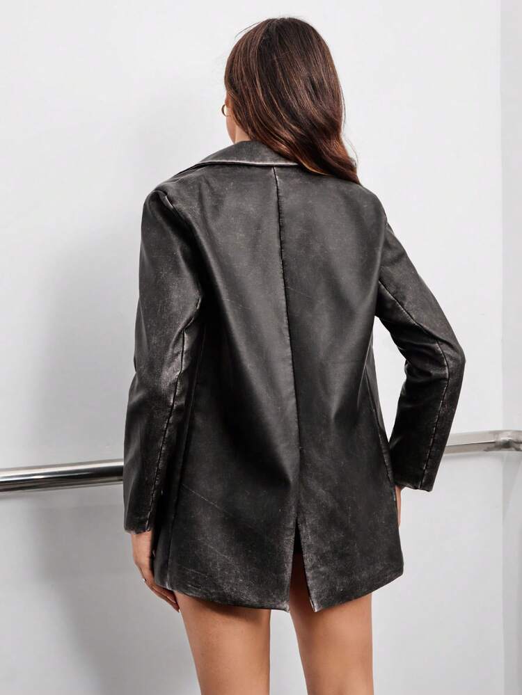 Lapel Neck PU Leather Blazer Fall Cloth For Women