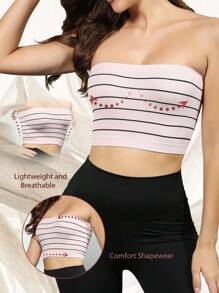 Striped Print Tube Top - Baby Pink - View 1