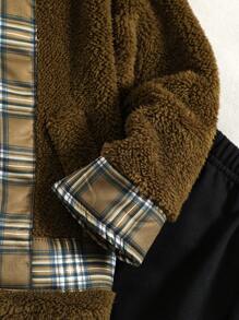 SHEIN Kleiner Junge Teddy Jacke mit Plaid Muster, & Hose ohne Pullover