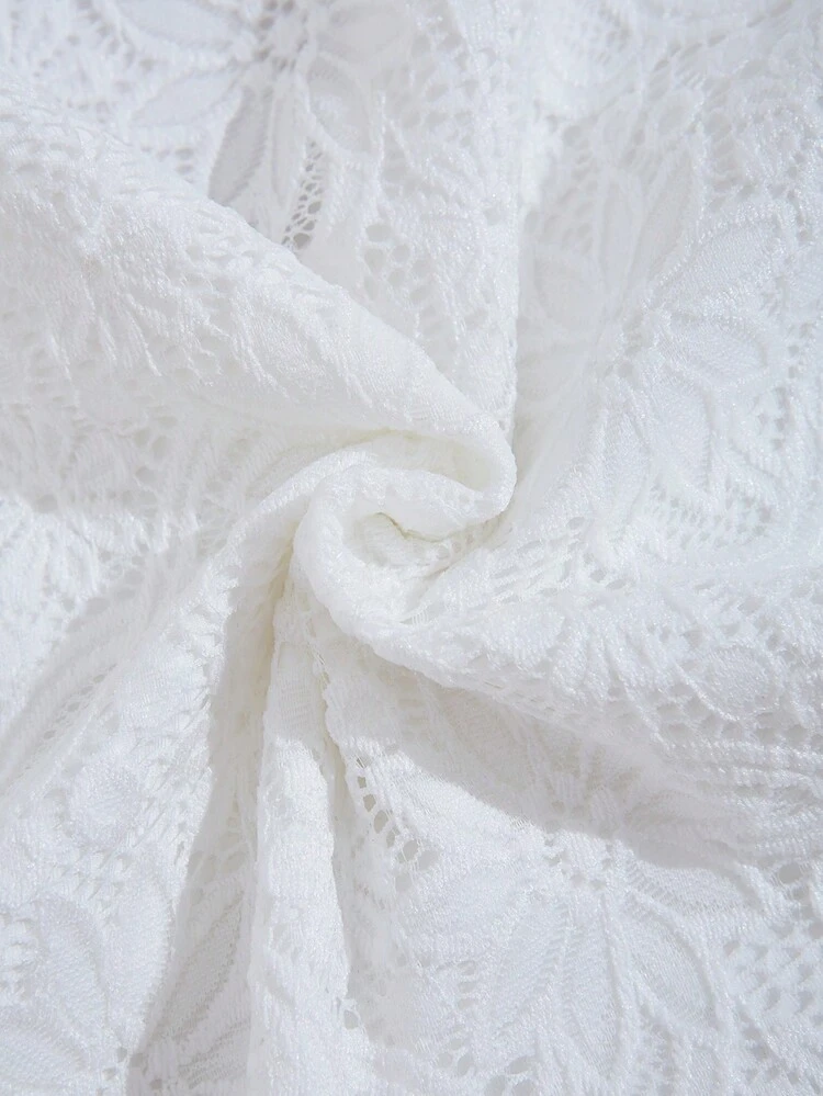 Contrast Lace Flare Sleeve Crop Top