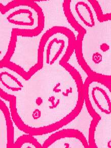 SHEIN Young Girl Rabbit Pattern Sweater - Pink - View 7