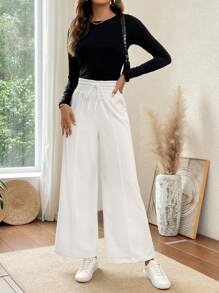 Muchica Drawstring Waist Wide Leg Sweatpants - White - View 4