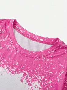 SHEIN LUNE 潑墨圖案T恤 - 粉色 - 查看 5