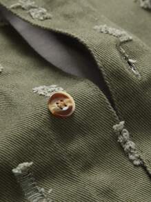 Manfinity Homme 男士纯色口袋贴片饶舌歌手时尚纯色牛仔衬衫（不含 T 恤），适合派对 - 軍綠色 - 查看 7