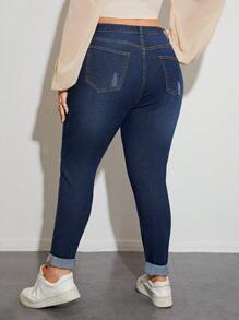 SHEIN Privé Plus Zipper Fly Skinny Jeans - Blue - View 2