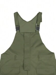 Men Flap Pocket Belted Overalls Without Shirt - Army Green - View 4