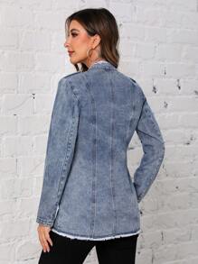 EMERY ROSE 毛邊緣前紐扣牛仔夾克