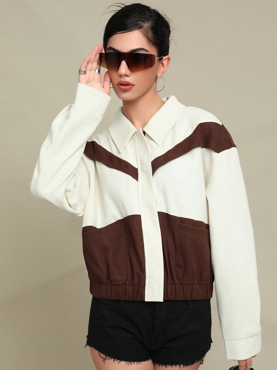 Colorblock Drop Shoulder Jacket