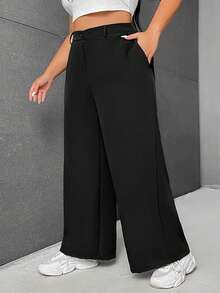 SHEIN EZwear Plus Solid Wide Leg Suit Pants - Black - View 5