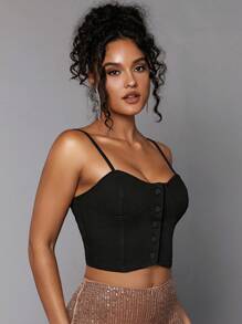 SHEIN BAE Button Front Bustier Cami Denim Top - Blue - View 3