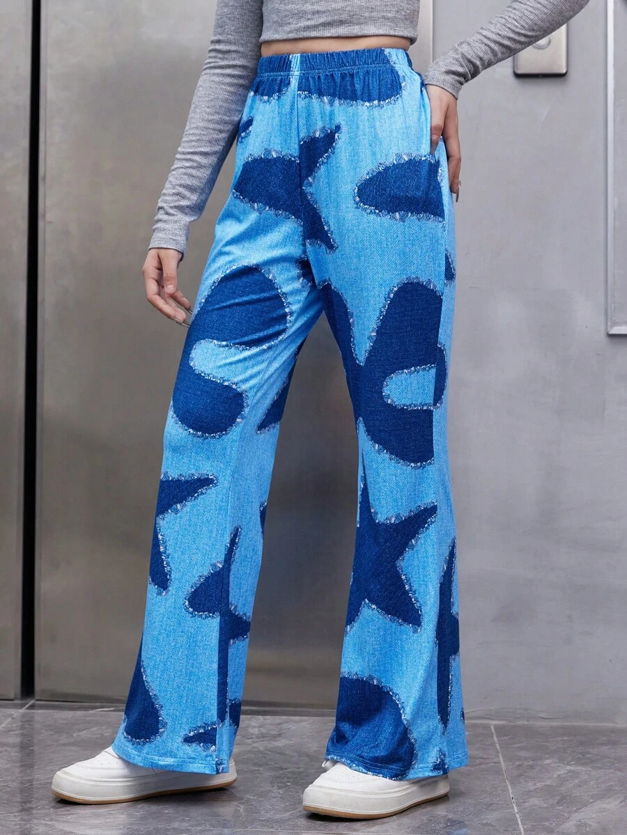 Teen Girls Star Print Flare Leg Pants - Multicolor - View 1