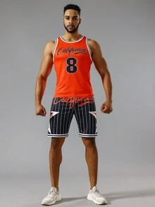 Manfinity Sport Corelite Bộ đồ thể thao họa tiết sọc & chữ cái cho nam, Bộ đồ thể thao, Bộ đồ thể thao - Nhiều màu - Xem 3