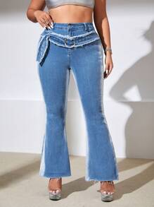 SHEIN ICON Hơn Xén Thô Quần ống loe - Màu xanh lam - Xem 4