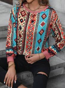 EMERY ROSE Sweatshirt mit Geo Muster, Drop Shoulder