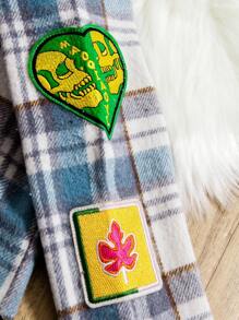 Young Boy Plaid & Letter Graphic Patched Detail Shirt - Blue and White - View 6