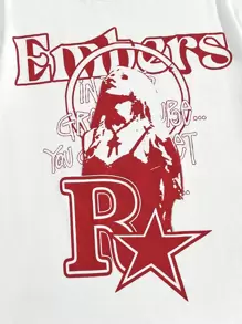 ROMWE MEN Prep 男士字母圖案短袖t卹 - 白色 - 查看 4