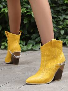 de mujeres estilo occidental con patrón de serpiente amarillo Botas con cadena Decoración - Amarillo - Ver 2