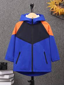 SHEIN 小男孩拼色連帽防水外套 - 彩色 - 查看 6