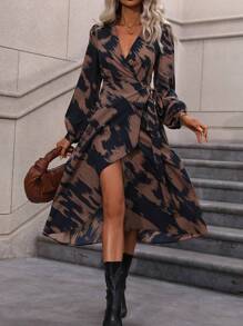 EMERY ROSE Allover Print Knot Side Wrap Dress Maxi Women Outfit Fall Cloth For Women - Multicolor - View 6