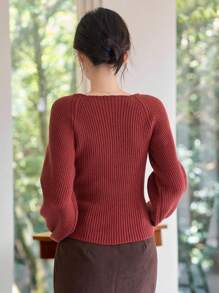 DAZY Jersey unicolor de manga raglán tejido de canalé - Rojo - Ver 4