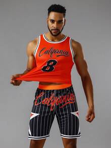 Manfinity Sport Corelite Bộ đồ thể thao họa tiết sọc & chữ cái cho nam, Bộ đồ thể thao, Bộ đồ thể thao - Nhiều màu - Xem 5