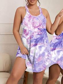 Plus Marble Print Tank Pajama Nightdress