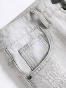 Hombres Jeans desgarro con bordado geométrico desgarro crudo costura de trapo - Gris - Ver 4