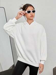 少女蝴蝶标语图案落肩卫衣 - 白色 - 查看 5