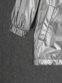 SHEIN 男小童拉鏈開襟連帽毛絨內襯金屬質感外套無毛衣 - 白色 - 查看 3