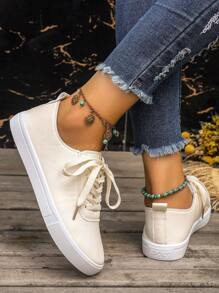 女性休閒運動白色運動鞋,時尚和多用途 - 米色 - 查看 3