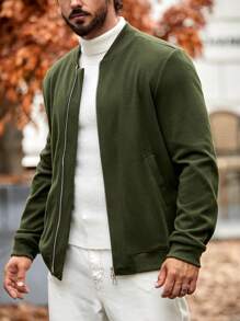 Manfinity Homme Men Solid Zip Up Overcoat - Green - View 1