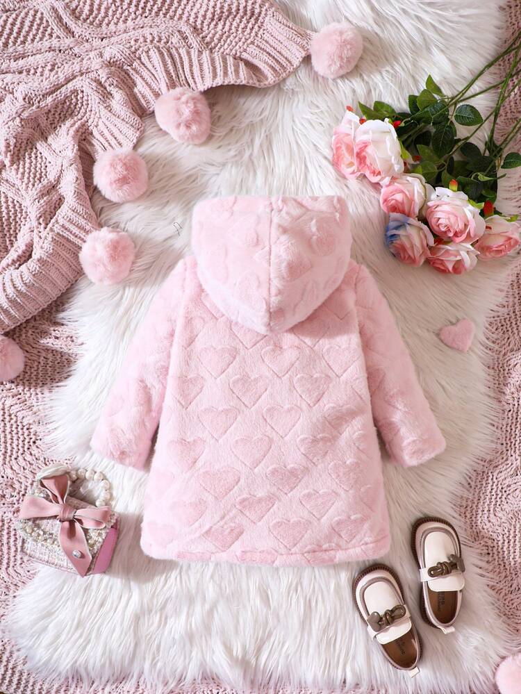 Baby Girl Button Front Hooded Thermal Lined Coat