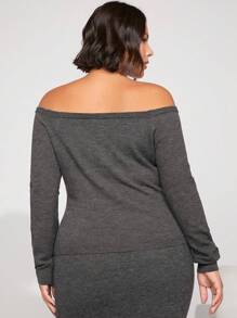 SHEIN BASICS Plus Off Shoulder Sweater - Dark Grey - View 2