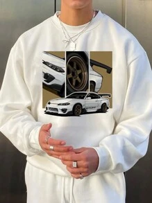 Hombres Sudadera con estampado de coche - Blanco - Ver 1