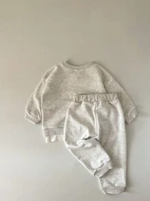 Bimbo con ricamo motivo orso Pantaloni sportivi & Felpa senza Cappello