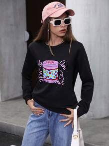 Flirla Letter Graphic Sweatshirt Pullover Fall Outfit