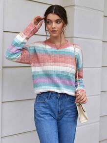 Chiquease Farbblockpullover mit Dropped Shoulder für Herbst und Winter - Verschiedenfarbig - Übersicht 3