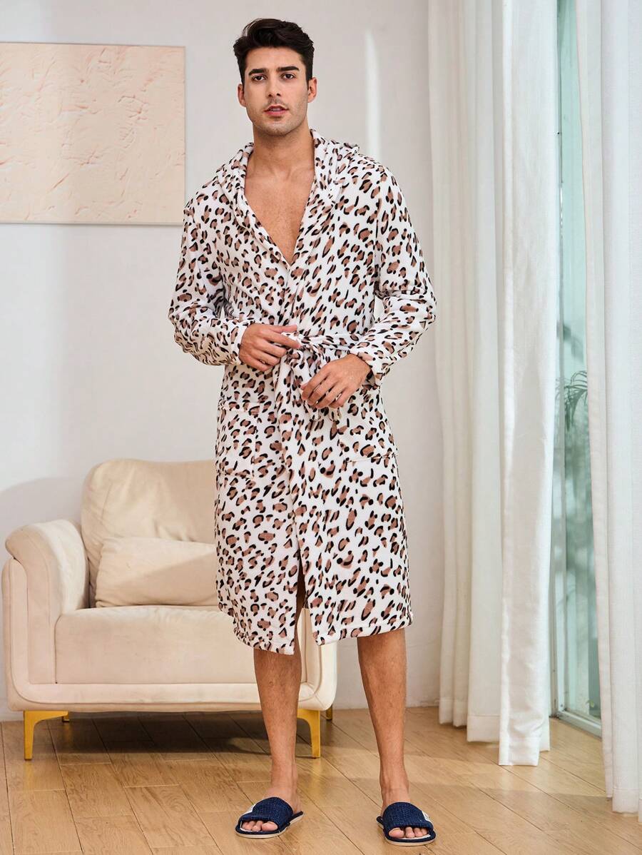 Hombres Bata con cinturón con estampado de leopardo - Multicolor - Ver 1