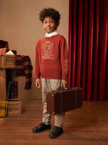 HARRY POTTER X SHEIN Cậu bé Tween Đồ họa Thêu Áo len Không có áo sơ mi - Màu Đỏ Sâu - Xem 5