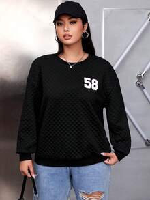 SHEIN EZwear Plus Letter Graphic Drop Shoulder Sweatshirt - Black - View 5