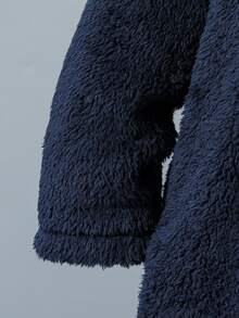 SHEIN 男大童素色絨毛外套和褲子&連帽衫 - 藍色 - 查看 7