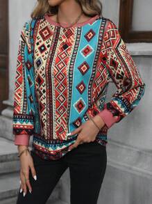 EMERY ROSE Sweatshirt mit Geo Muster, Drop Shoulder