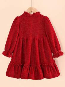 Tween Girl Floral Embroidery Flare Sleeve Ruffle Hem Dress