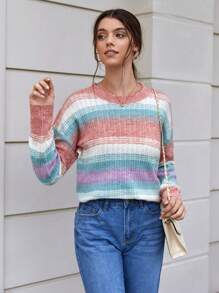 Chiquease Farbblockpullover mit Dropped Shoulder für Herbst und Winter - Verschiedenfarbig - Übersicht 5