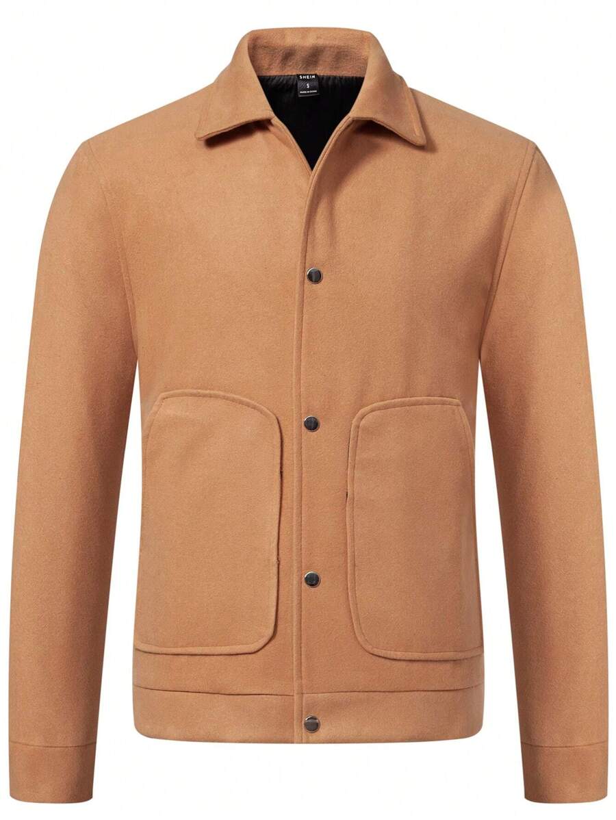 OTTIMOZO 男士雙口袋前扣大衣 - 卡其色 - 查看 1