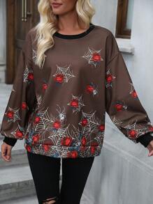 SHEIN LUNE Halloween Floral Print Drop Shoulder Sweatshirt Pullover Fall Outfit