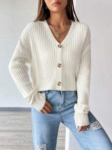 Lunelith SHEIN Lunessa Cardigan Épaule tombante Côtelé Épaule tombante