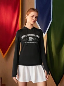 HARRY POTTER X SHEIN Áo nỉ thể thao có dây rút, in chữ, in hình. - màu đen - Xem 8