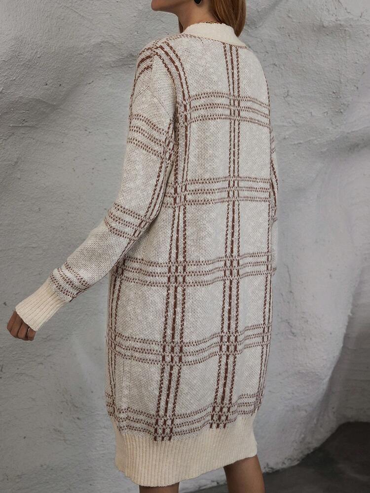 Plaid Pattern Drop Shoulder Cardigan Fall Cloth For Women