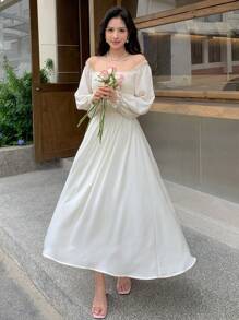 DAZY 上身打攬喇叭袖A字洋裝 - 米色 - 查看 6